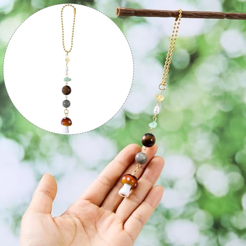 YALOJE Crystal Mushroom Car Rear View Mirror Charm, Sparkle Brown Mushroom Metal Car Hanging Accessories, Automotive Interior Decoration Vehicle Rear View Mirror Pendant Ornament - 1pcs - Thumbnail 3
