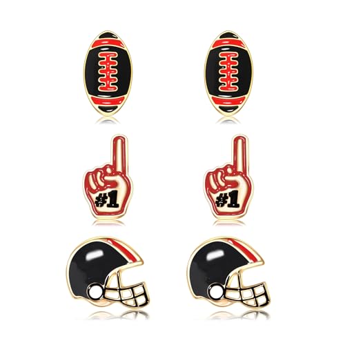 3 Pairs Football Earrings for Women Game Day Earrings Alloy Football Helmet Stud Earrings Fun Team Color Statement Earrings Game Day Team Supports Fan Jewelry Gift