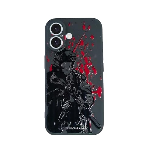 SIMPLYMDRN Slim for iPhone 16 Case - Warrior Design - Cool Case for Men - Fighter Assassin Case - Slim and Flexible (Gunner Black)