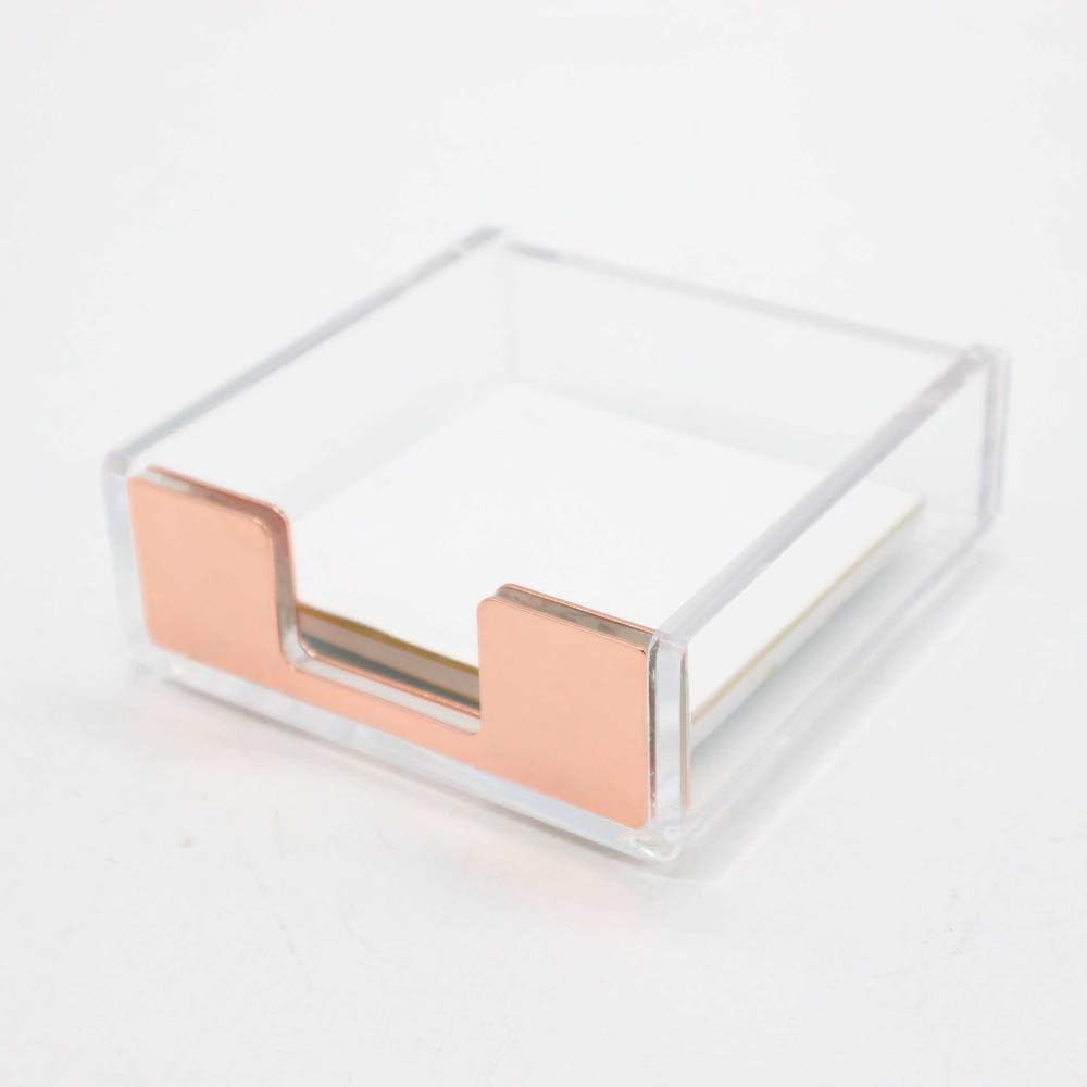MEI YI TIAN Clear Acrylic Rose Gold Self-Stick Note Pad Holders Memo Note Cube Holder Dispenser 3.5x3.3 Inch for Office Home Schools Desk Supplies (Rose Gold) : Office Products