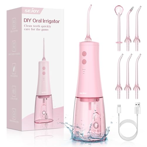 350mL/12oz Water Flosser with 3 Modes 6 Jet Tips,Dental Oral Irrigator USB Rechargeable Cordless Water Dental Picks for Teeth Cleaning,IPX7 Waterproof,for Home and Travel for Oral Care(Pink)