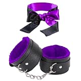 Handschellen Augenbinde für Bettfesseln Sex Spielzeug, BDSM Augenmaske Bondage Set Fesseln Erotisches Sexspielzeug Adult Sex Toys für Paare (Lila)