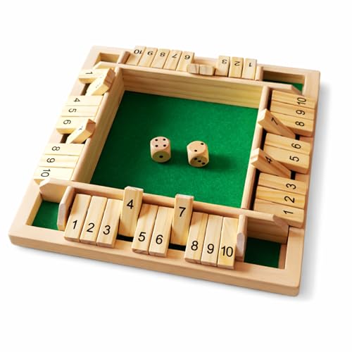 Image of Shut The Box Board Game - Wooden Dice Game for 4 Players | Family Indoor Game for Kids | Educational Math Learning Toy | 23 x 23 cm