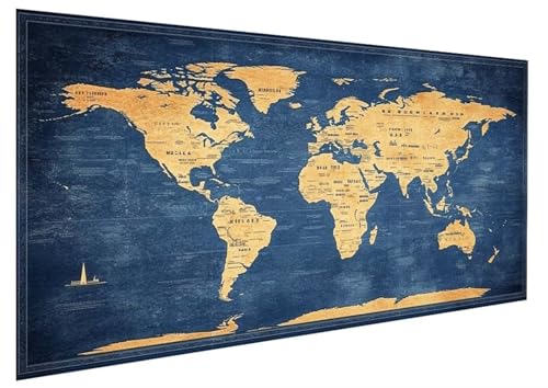 Mappa Dipingi con i Numeri Adulti, Mappa Del Mondo Dipingere Con I Numeri, Hobby Creativi Passatempo Pittura Con i Numeri Adulti con Vernici e Pennelli, per Decorazioni Parete Casa, 90x180 cm W-7883