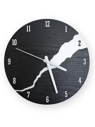 DECORAY Orologio da parete effetto Legno con nummeri moderno silenzioso 30cm - Orologio da Parete Nero e Biancho Design nuovo e particolare per Casa soggiorno Cucina e Camera
