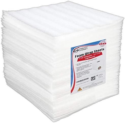 100 Pack Cushioning Foam Sheets Mighty Gadget (R) 12" X 12", 1/16" Thickness, Cushion Foam Wrap Sheets, Packaging Material, Moving Supplies for Packing Storage and Shipping