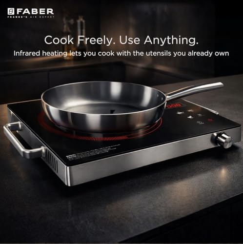Image of Faber 2200W Infrared Cooktop Stove| High Gloss Glass Finish| Digital Display| 4 Preset Cooking Modes| Touch Control| SS Finish | Infrared Hot Plate| FIP EMBER PLUSS 22 INFRARED SS
