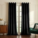 NICETOWN Patio Blackout Velvet Curtain Panels - Energy efficient Velvet Woven Home Theater Eyelet Top Drapes(1 Pair, W52xL96-inch, Almond Jet Black)