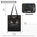 HUGS IDEA Black Cat Canvas Shoulder Handbag Linen Tote Purse Fashion College Handbag for Teen Girl Reusable Top-handle Portable Laptop Bag Lightweight Shopping Bag for Women