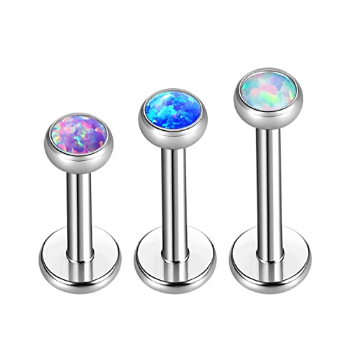 Belezadosas 16G 18G 20G Titanium Labrets 6Mm 8Mm 10Mm Threadless Push-In Flat Back Medusa Cartilage Cluster Monroe Tragus Lip Nose Studs (16G 3.0Mm Opal) #TOP23