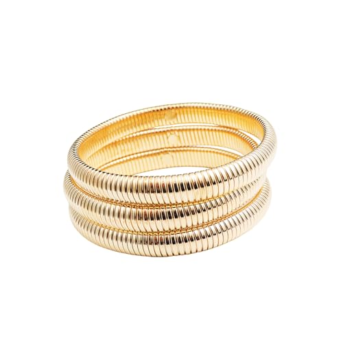 Pingyongchang Gold Chunky Bangle Stretch Bracelets Set For Women Men 14K Gold Filled Stainless Steel Bracelet Stretchy Link Chain Bracelet Wide Wristband Non Tarnish Trendy Jewelry Set of 3 Gold by Pingyongchang - Used condition - US$6.85