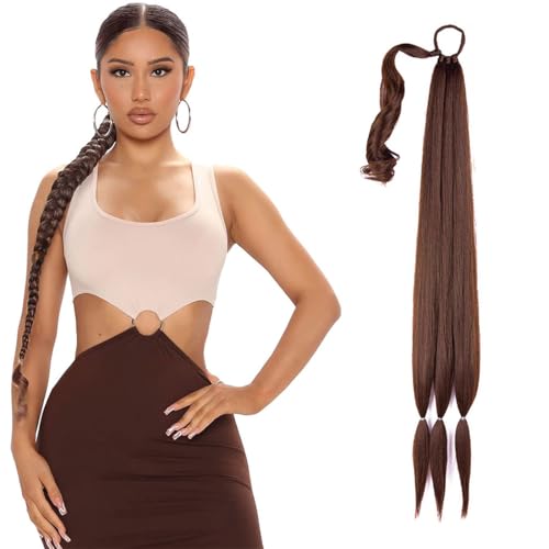 NJCXOLA Coda di cavallo lunga intrecciata, capelli finti, 100cm extension capelli per treccine - Morbida e salutare, ideale per un uso quotidiano nelle donne(Stile C)