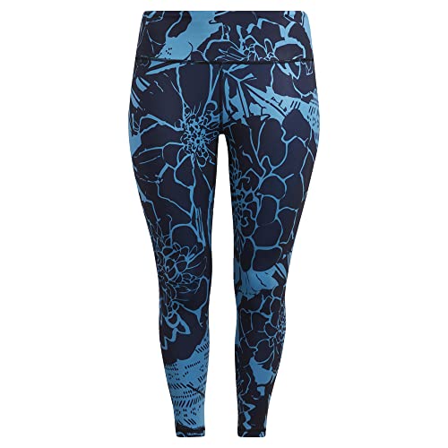 adidas Women's Optime Training Icons 3-Stripes 7/8 Tights, Blue/Flowers, 4X