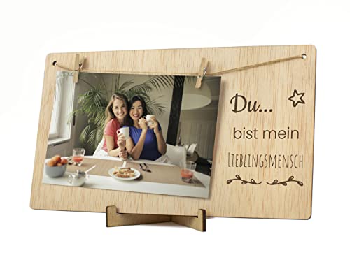 CONTRAXT Bilderrahmen mit Klammern und Leine. Fotoleine polaroid bilder rahmen detail beste freund geschenk Überraschung fotorahmen holz bildrahmen aufhängen (Lieblings Person DE)