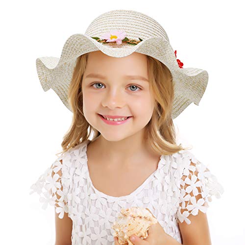 Bienvenu Sun Straw Hat Kids Girls Large Wide Brim Travel Beach Beanie Cap3