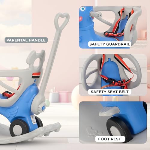 Image of 3 in 1 Baby Rocking Horse Ride On Car for Kids | Baby Rocking Chair with Parental Handle, Balance Board & Safety Belt | Push Ride On Toy Car for Kids 1-3 Years Boys Girls (Dark Blue)
