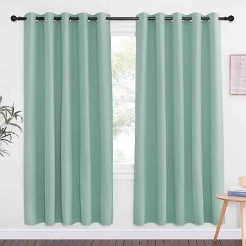 NICETOWN Aqua Blue Blackout Curtains for Bedroom 72 Inches Long, Thermal Insulated Room Darkening Grommet Window Curtains for Living Room Nursery, 66 inch x 72 inche, 1 Panel