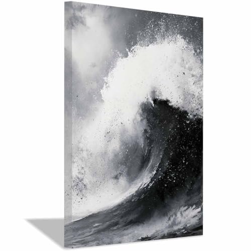 Toile murale vagues océaniques affiche photo noir et blanc décoration maison 40x60