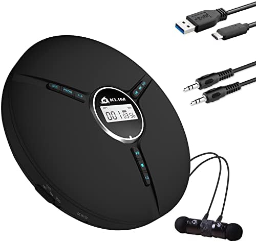 KLIM Discman Portable CD Player with a Built-in Battery - New 2023 Version + Ideal Car CD Player with Earphones + Compatible CD-R, CD-RW, MP3. Compact Mini CD Players Personal CD Walkman - Black