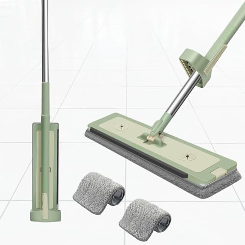 Image of PADAR Flat Mop for Floor Cleaning with Self Squeeze Slider, Hands-Free 360 Rotating Wet & Dry Microfiber Mop for Home & Kitchen, Stainless Steel Handle with 2 Reusable Washable Refill Pads