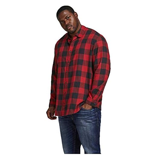 JACK & JONES Jjegingham Twill skjorta L/S Ps Noos skjorta, Tegel röd, 4XL