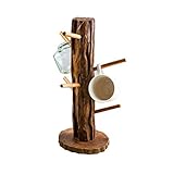 SuDeLLong Tassenständer aus Bio-Bambus, Becherhalter, Becherhalter, Tassenständer, Kaffeetasse, Trockner mit 6 Haken, Tassenbaum (Farbe: Natur, Größe: 42 x 18 cm)