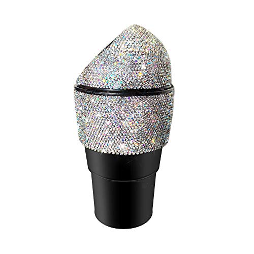 Image of Bling Rhinestone Auto Garbage Can Car Trash Can with Lid Mini Garbage Bin for Automotive Car, Home, Office, Kitchen, Bedroom (White)