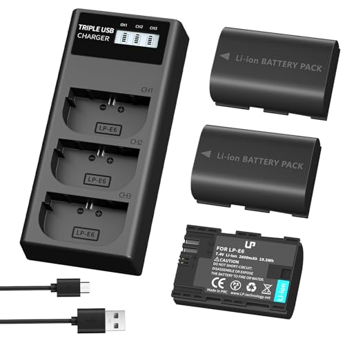 Servizi e confezione inclusa: 3 batterie LP-E6 LP-E6N; 1 caricabatterie LP-E6 a triplo slot; 1 cavo di ricarica di tipo C. 30 giorni di rimborso gratuito e 1 anno di sostituzione gratuita. Servizio a vita e risposta rapida e amichevole 24 ore (giorni feriali). Qualsiasi domanda o consiglio non esitate a contattarci su Amazon.