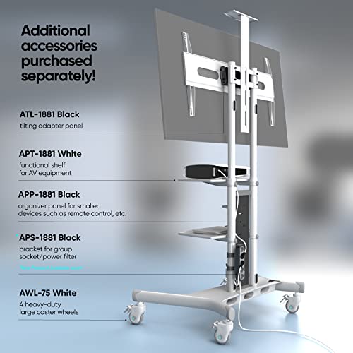 Onkron Mobile Tv Stand With Wheels - Rolling Tv Stand For 50-83 Inch Flat/Curved Screen Tvs Up To 200 Lbs - Adjustable Mobile Tv Cart With Shelves - Portable Tv Stand, White Tv Stand Mount #TOP5