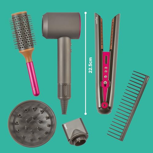Casdon Dyson Spielzeug - Supersonic & Corrale Deluxe Styling Set - Spielzeug-Glätteisen & Föhn mit echter Funktion - mit interaktiven Lichtern & Geräuschen - für Kinder ab 3 Jahren