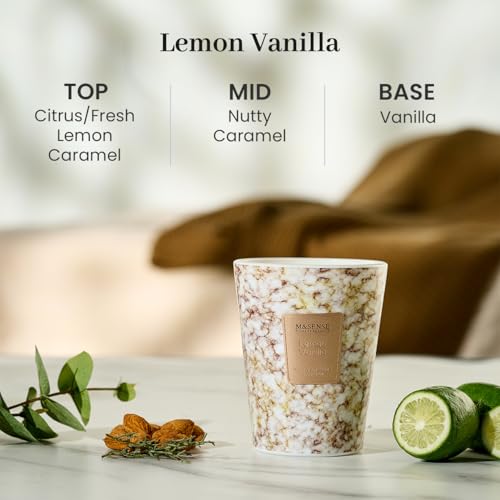 Image of M&SENSE Lemon Vanilla Scented Soy Candle, 3 Wick Highly Scented 14.1 Oz 75H, Aromatherapy Christmas Gift for Women and Men