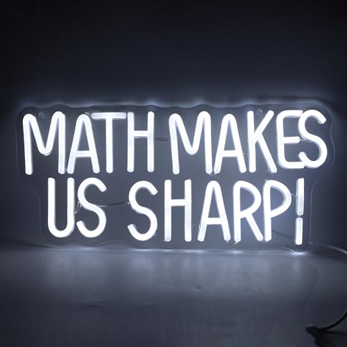 Image of Math Makes Us Sharp Neon Sign,Math Neon Lights for Classroom Decor,USB Powered LED Light Up Signs for Bedroom,Study Room,Party Decorations,Gift for Student,Teachers