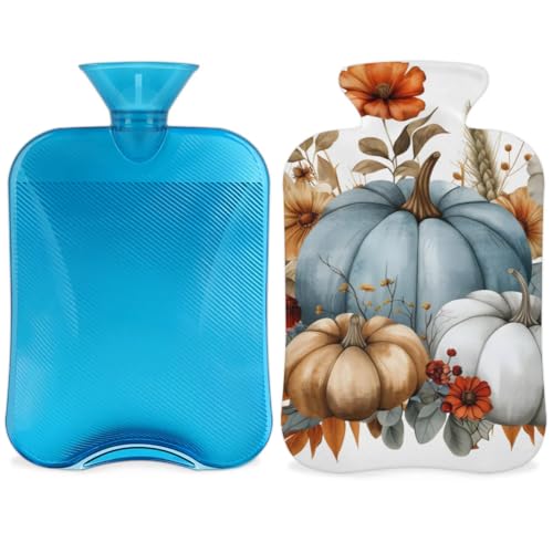Hot Water Bottle with Soft Cover,2L Colorful Pumpkin Hot Water Bag for Hot and Cold Compress, Hand Feet Warmer, Mystical Pumpkin Rubber Hot or Cold Water Bottle Halloween Christmas Decorations