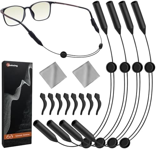 Yeahxing Correa ajustable para lentes, paquete de 4 correas de 16 pulgadas con retenedor para el oído, retenedor de gafas, anticola, antideslizante,