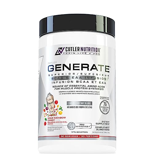 Cutler Nutrition Generate EAA and BCAA Powder: Best Branched Chain Amino Acids Supplement with Essential Amino Acids, 5g BCAAs, 2g EAAs for Lean Muscle Mass | Sour Rainbow Candy, 30 Servings