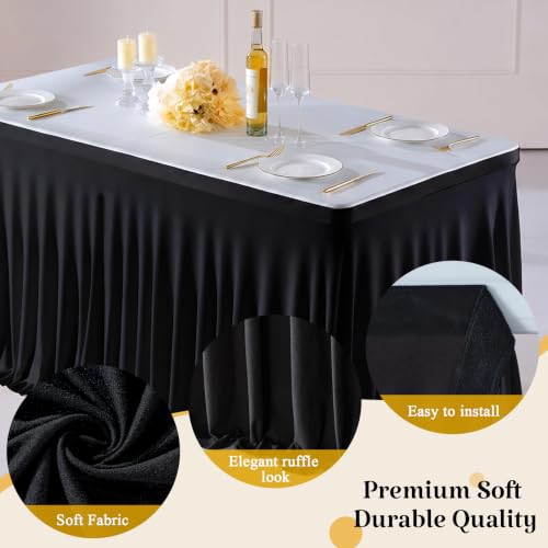 gogoparti Black Table Skirt Teacher Desk Skirt 6ft Spandex Curtain Skirt for Rectangle Tables, Wrinkle-Resistant Pleated Tablecloth for Day of School Classroom, Wedding, Baby Shower Decor by gogoparti - Used condition - Image 4