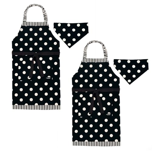 COLORFUL CANDY STYLE decor PolkaDot エプロン 130-160サイズ polka dot large(twill・black)×narrow stripe(twill・black) 2枚セット 女の子 かわいい 子供用 子