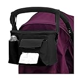 Schwarz Kinderwagen Organizer,Kinderwagen Aufbewahrungstasche mit Feuchttuchspender Buggy Organizer mit Getränkehalter Kinderwagentasche mit Verstellbar Schultergurten Reisetaschen für Windeln,Tücher