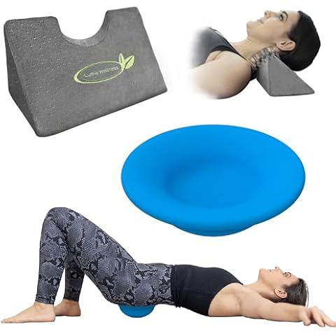Lumia Wellness Cervical Traction Wedge Neck Stretcher for Neck Pain Relief and Sac Bowl Lower Back and Hip Pain Relief Bundle Cover