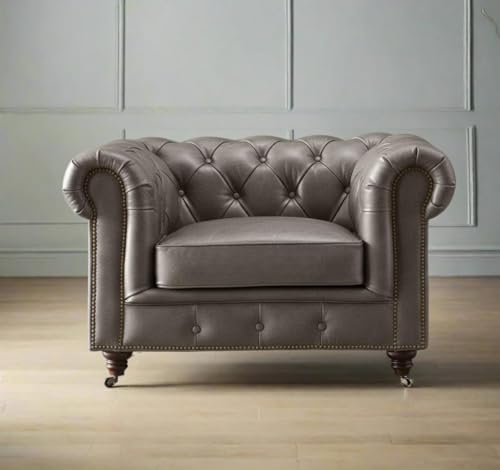 Image of Modern Classic Design Leatherette Luxury Chester Sofa Set with Button Tufted, Sofa for Living Room Home, Office and Lobby (Grey, 3+1=4 Seater Sofa)