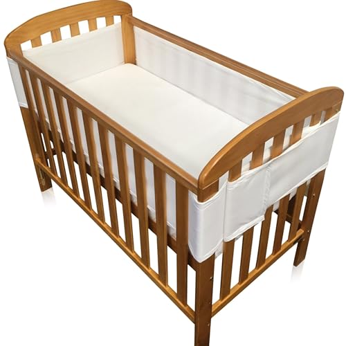 Babycurls Breathable 4 Sided Mesh Cot Bed Liner Alternative for Baby Sleep Safety and Comfort - Compatible With 4 Sided Rail Cots - White