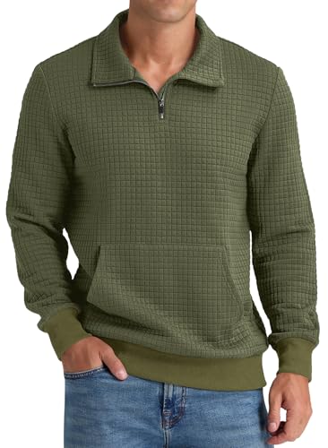 NITAGUT Mens Quarter Zip Sweatshirt Long Sleeve Waffle Pullover Sweatshirt with Pocket2