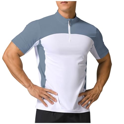Men's Short Sleeve Sports Shirts Quarter Zip Workout T-Shirt Quick Dry Moisture Wicking Athletic Gym Running Tops