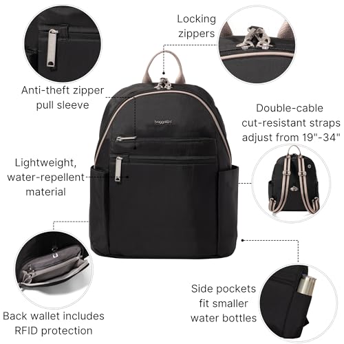 Image of Baggallini Securtex Anti-theft Vacation Travel Backpack 10x13 Daypack w /Locking Zippers & RFID Wallet Slash-Resistant