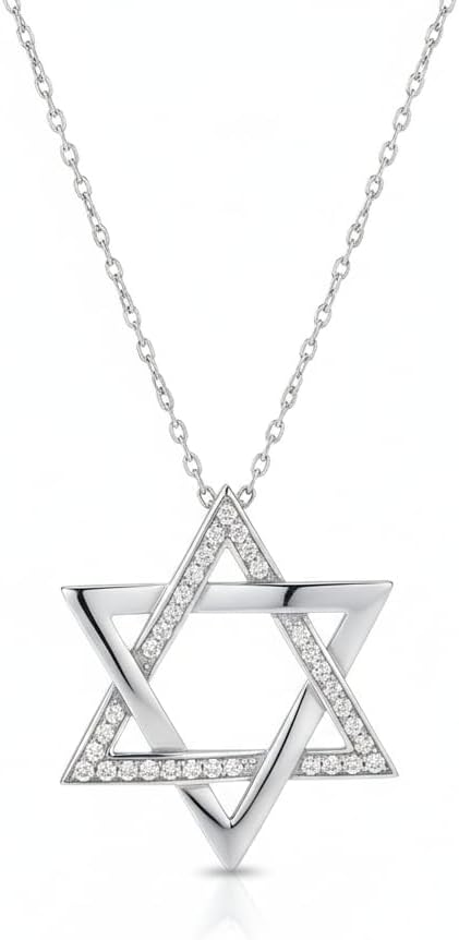 Star Of David Pendant, 0.10Ctw Natural Diamond Star Shape Pendant, 925 Sterling Silver, 18" Chain Necklace, Fashion Jewelry