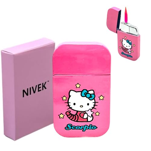 NIVEK Kitty Cat Lighter Y2k 12 Consetellations Horoscope Astrology Zodiac Birth Signs Pretty Pink Flame Kawaii Collectable Japanese Cool Accesories (Scorpio)