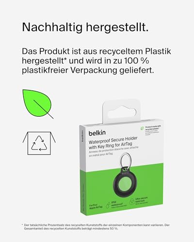 Belkin wasserfester Apple AirTag Secure Holder mit Schlüsselanhänger, robust und Kratzfest, AirTag Hülle, Accessoire für Schlüssel, Haustiere, Gepäck, Rucksäcke usw. – Schwarz (1er-Pack)