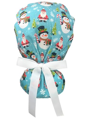 Image of Scrub Cap for Women and Men, Ponytail Scrub Caps, Working Hat, Head Cover with Ribbon Ties and Buttons, Long Hair