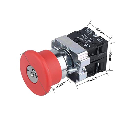 Botón de parada de emergencia con contactos 2NO 2NC y llave LAY5-BS145 hongo de 40mm 4