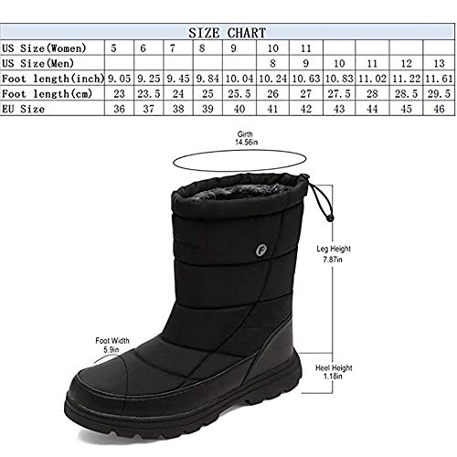 SILENTCARE Mens Winter Mid-Calf Snow Boot Fur Warm Waterproof Slip On Outdoor Athletic (Men 8 M US, Black) - Thumbnail 2